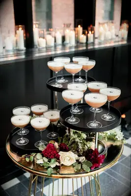 Signature cocktail coupe glasses for Great Gatsby inspired wedding