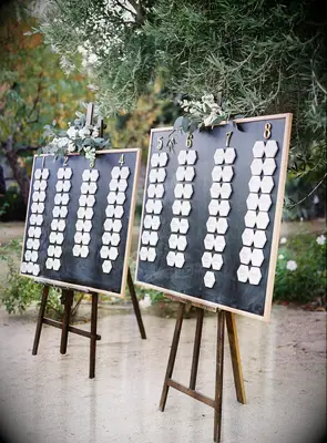 Geometric Marble Chalkboard Sign Escort Cards