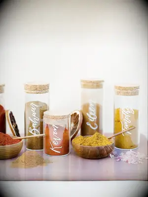 Calligraphed spice containers