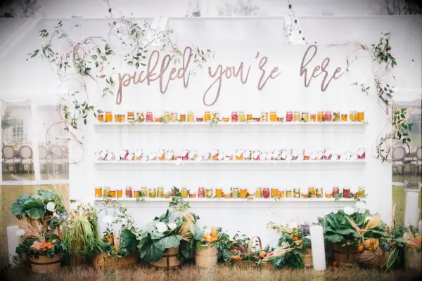 Pickle Escort Card Wall for a fun country-style wedding
