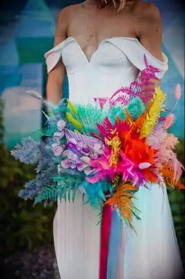Phenomenal Neon Bouquet With Dyed Flowers