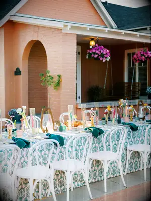 Candle and floral outdoor reception