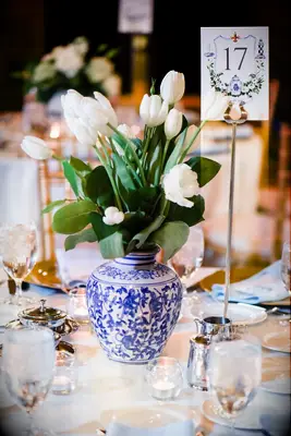 White tulips in ceramic vase
