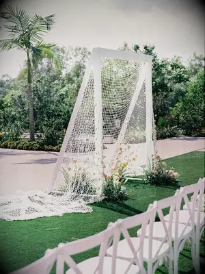 wedding arch alternative made from soccer net