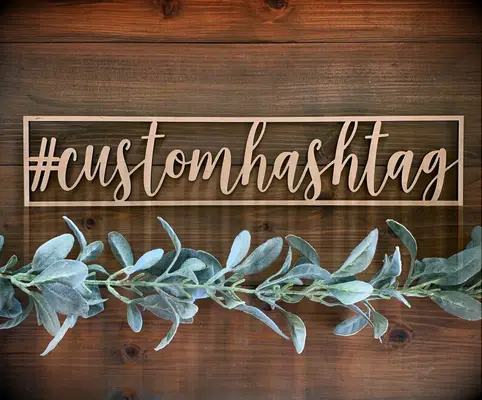 Personalized wooden hashtag sign from BeeAndBunnyDesigns on Etsy