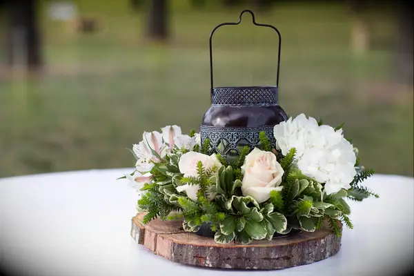 metal lantern decorated with flowers