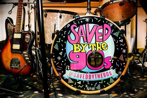 A drum set that says 