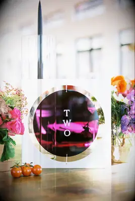 Metallic purple acrylic wedding table numbers