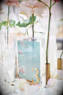 Wedding table numbers with acrylic frame