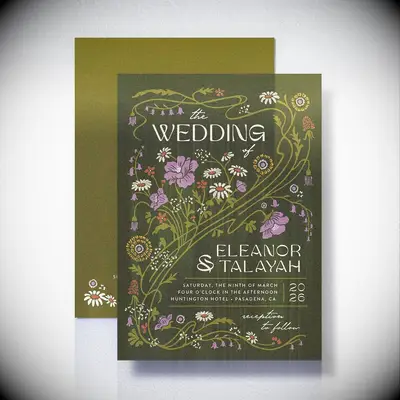 Green wildflower wedding invitations from Tartarusfarms