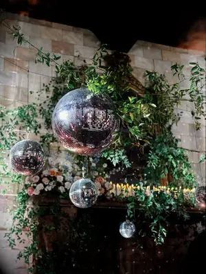 Disco ball and greenery wedding decor ideas