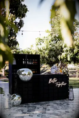 Disco ball bar decor for your wedding reception