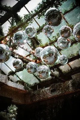 Disco ball and greenery wedding decor ideas