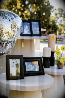 Mirror balls and picture frames for your wedding reception
