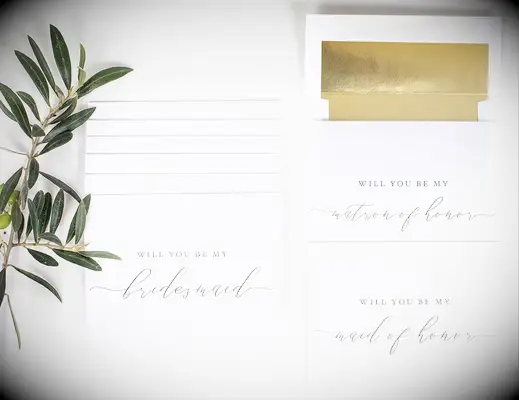 Elegant script will you be my bridesmaid or maid of honor proposal cards