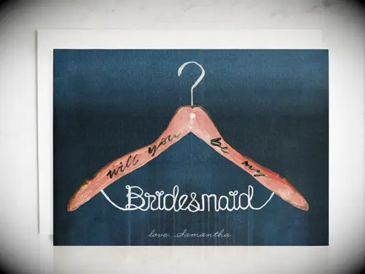 Watercolor bridesmaid hanger proposal card