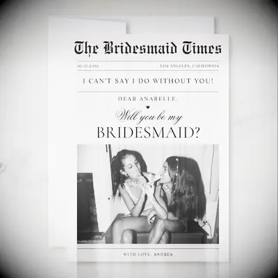 The Bridesmaid Times newspaper photo bridesmaid proposal card