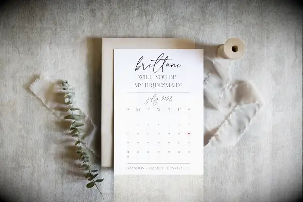 Will you be my bridesmaid proposal card with save the date calendar
