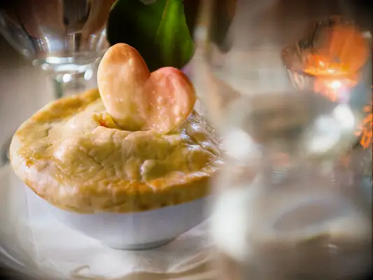 Chicken potpie at a fall wedding