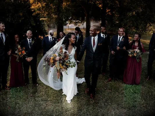Dark wedding attire at a fall wedding