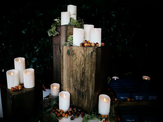 Candle decor at a fall wedding