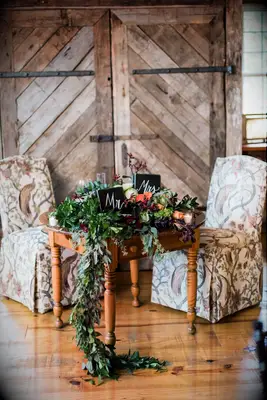 Rustic wedding sweetheart table decor 