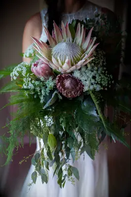 Succulent and fern rustic wedding bouquet
