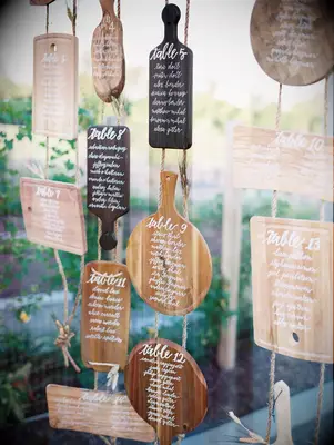 Rustic wedding cutting board seating chart
