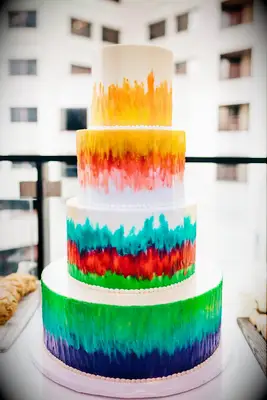 Vibrant colorful tiered wedding cake