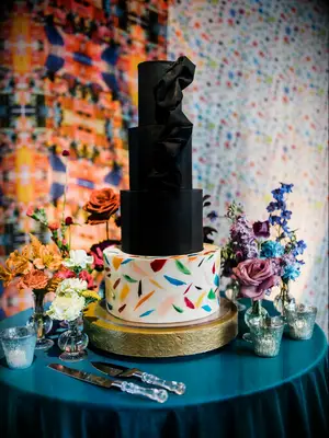Eclectic black wedding cake