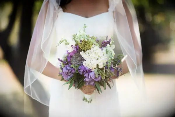 Purple and green bridal bouquet