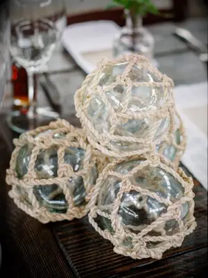 nautical rope-covered glass orbs