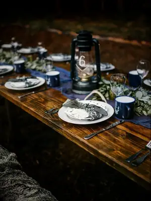 lantern centerpiece with eucalyptus