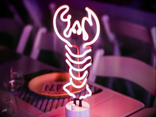 Lobster neon sign centerpiece