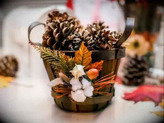 basket with pinecones as centerpiece