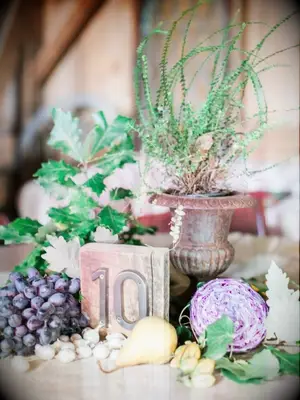 centerpiece with fresh fruit and vegetables