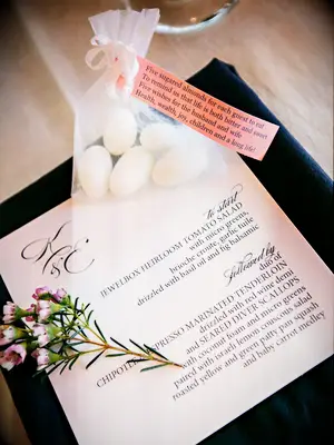 White Jordan almonds as a table setting. 