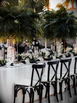 A lovely outdoor reception area in neutral colors.