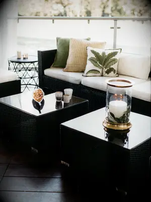 Lovely and cozy neutral-toned relaxation area.