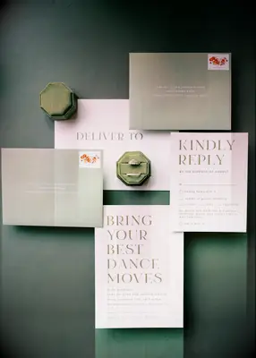 Green and pink modern stationery set