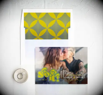 Retro save-the-dates by Tartarusfarms Invitations. 