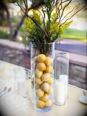 Lemon wedding centerpiece table floral arrangement