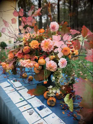 Persimmon Kaki fruit Shannon fruit floral wedding centerpieces