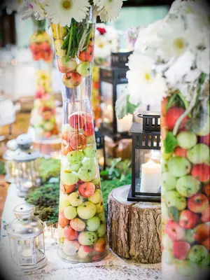 Red and green apple floral centerpieces wedding flower arrangements