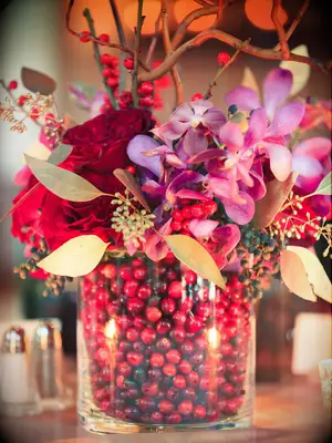 Cranberry glass floral centerpiece wedding flower arrangements