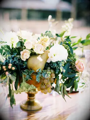 Elegant grape flower pear chalice wedding centerpieces