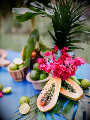 Papaya fruit limes wedding table arrangements