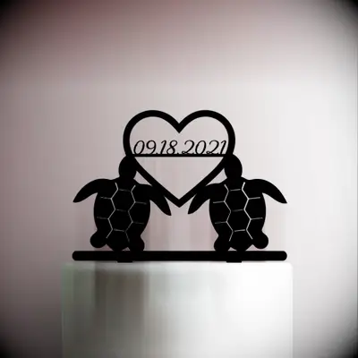 Cute Funny Turtles Wedding Cake Topper
