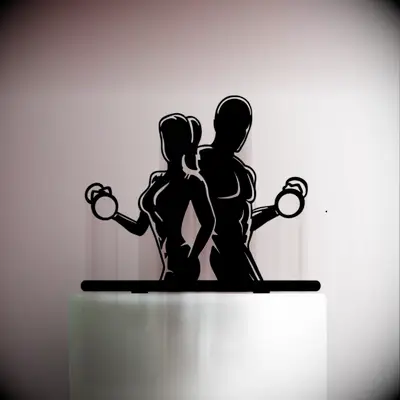 Weightlifting Couple Funny Wedding Cake Topper