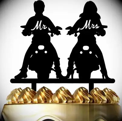 Motorcycle Mr. and Mrs. Funny Wedding Cake Topper